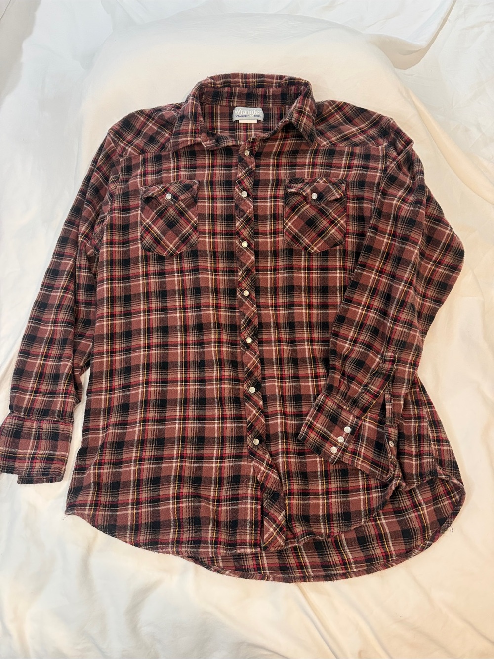 Wrangler Red and Black Plaid Button-Down Shirt